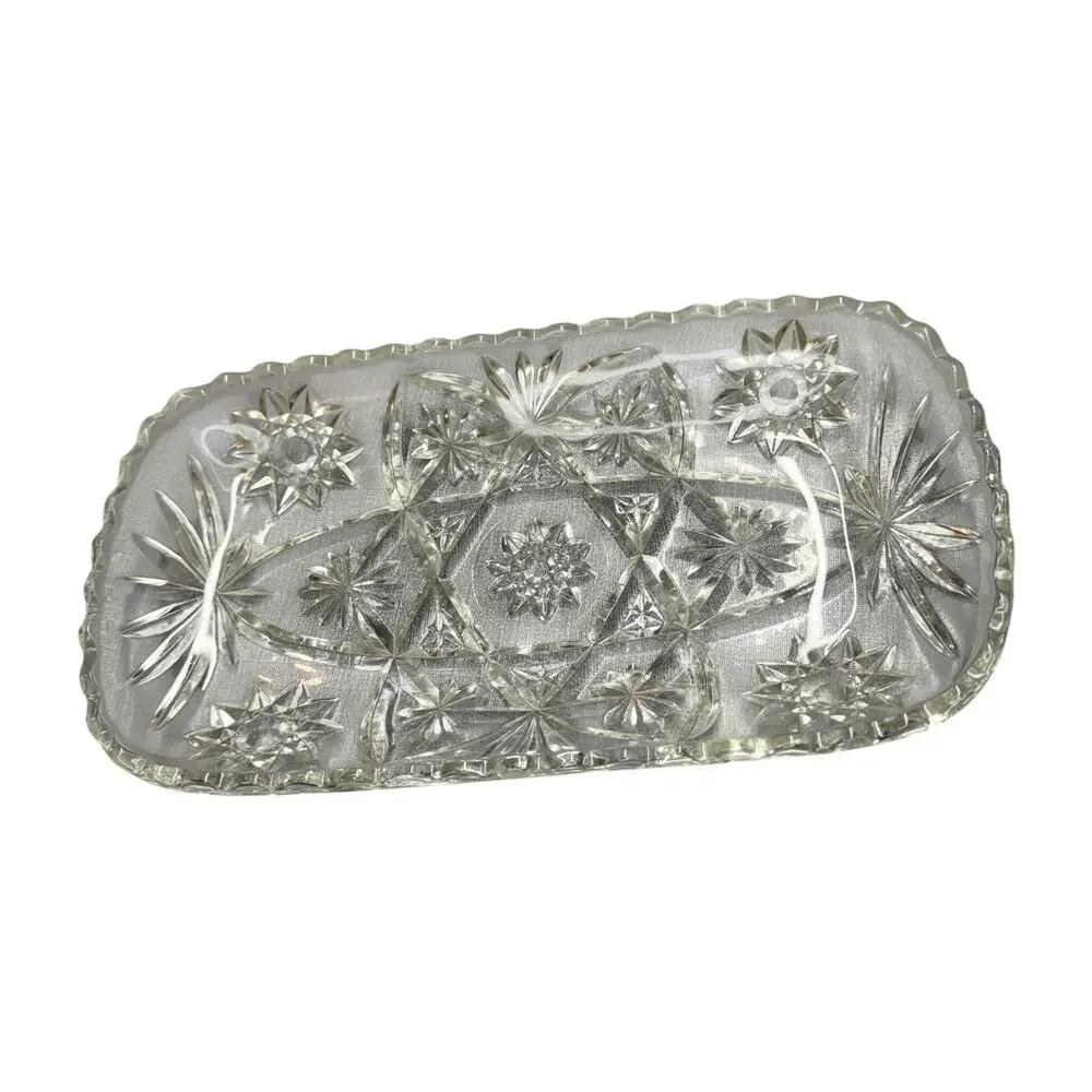 Vintage Pressed Glass Celery Relish Dish Starburst Leaf 9 Inch Clear - Picture 6 of 6